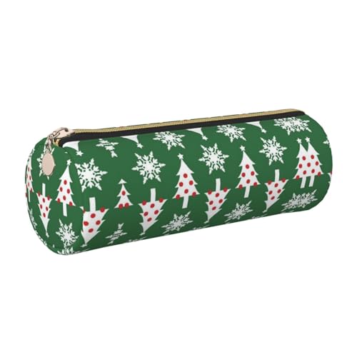 ESNAIUVCD Federmäppchen mit Weihnachtsbaum-Muster, Leder, zylindrischer Reißverschluss, PU-Leder, multifunktionale Schreibwaren-Aufbewahrung, geeignet für Studenten, gold, Einheitsgröße von ESNAIUVCD