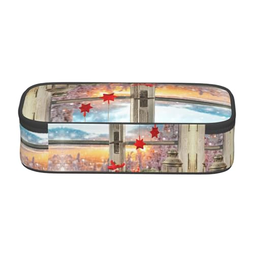 ESNAIUVCD Federmäppchen mit Weihnachtsfensterdruck für Kinder, Schulstifte, großes Fassungsvermögen, Stifteetui, Grundschule, Schreibwarentaschen von ESNAIUVCD