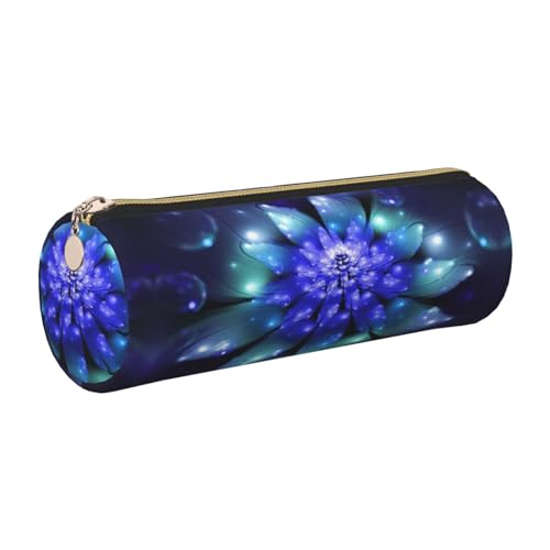 ESNAIUVCD Federmäppchen mit blauem Blumendruck, Leder, zylindrischer Reißverschluss, PU-Leder, multifunktionale Schreibwaren-Aufbewahrung, geeignet für Studenten, gold, Einheitsgröße, Kosmetikkoffer von ESNAIUVCD
