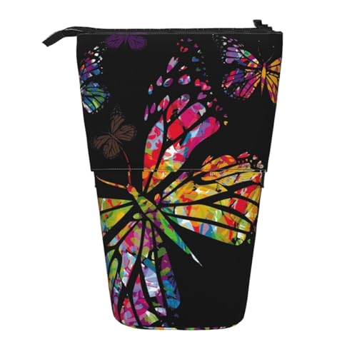 ESNAIUVCD Federmäppchen mit buntem Schmetterlings-Aufdruck, personalisierbar, personalisierbar, für Studenten, Kinder, Erwachsene, für Schule, Büro von ESNAIUVCD