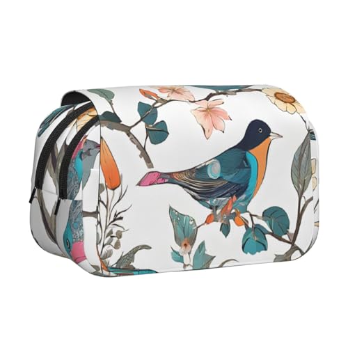 ESNAIUVCD Federmäppchen mit japanischem Kiefern- und Vogelaufdruck, großes Fassungsvermögen, doppellagig, geeignet für Jungen, Mädchen und Erwachsene. Diese Büro-Stifttasche mit Fächer, Schwarz von ESNAIUVCD