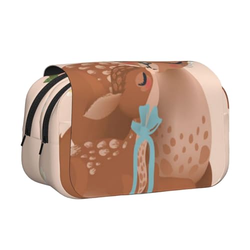 ESNAIUVCD Federmäppchen mit niedlichem Hirsch in Blumen, großes Fassungsvermögen, doppellagig, geeignet für Jungen, Mädchen und Erwachsene. Diese Büro-Stifttasche mit Fächer-Design, Schwarz von ESNAIUVCD