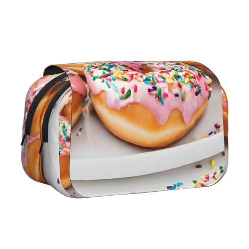 ESNAIUVCD Federmäppchen mit weihnachtlichem Donut-Druck, großes Fassungsvermögen, doppellagig, geeignet für Jungen, Mädchen und Erwachsene. Diese Büro-Stifttasche mit Fächer-Design, Schwarz von ESNAIUVCD