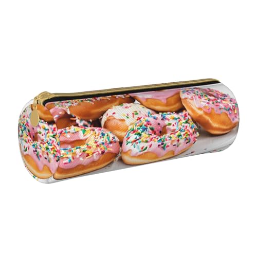 ESNAIUVCD Federmäppchen mit weihnachtlichem Donut-Druck, zylindrischer Reißverschluss, hochwertiges PU-Leder, multifunktionale Schreibwaren-Aufbewahrung, geeignet für Studenten, weiß, Einheitsgröße, von ESNAIUVCD