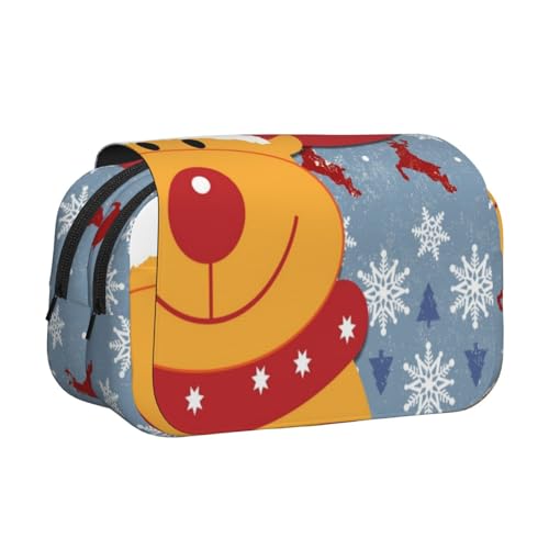 ESNAIUVCD Federmäppchen mit weihnachtlichem Hirschdruck, großes Fassungsvermögen, doppellagig, geeignet für Jungen, Mädchen und Erwachsene. Diese Büro-Stifttasche mit Fächer-Design, Schwarz von ESNAIUVCD