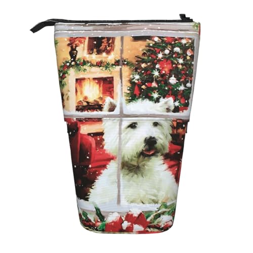 ESNAIUVCD Federmäppchen mit weihnachtlichem Hunde-Aufdruck, personalisierbar, personalisierbar, für Studenten, Kinder, Erwachsene, für Schule, Büro von ESNAIUVCD
