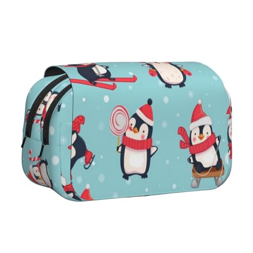 ESNAIUVCD Federmäppchen mit weihnachtlichem Pinguin-Aufdruck, großes Fassungsvermögen, doppellagig, geeignet für Jungen, Mädchen und Erwachsene. Diese Büro-Stifttasche mit Fächer, Schwarz von ESNAIUVCD