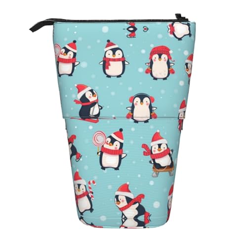 ESNAIUVCD Federmäppchen mit weihnachtlichem Pinguin-Druck, personalisierbar, personalisierbar, mit Unterschrift, für Studenten, Kinder, Erwachsene, für Schule, Büro von ESNAIUVCD