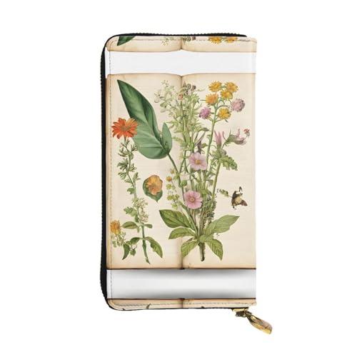 ESNAIUVCD Floral in The Old Book Print Echtes Leder Damen Herren Geldbörsen Multifunktions-Clutch Geldbörse Reißverschluss Groß Reise Handy Lange Geld Geldbörsen, Schwarz , Einheitsgröße von ESNAIUVCD