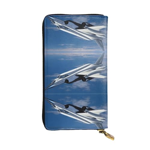 ESNAIUVCD Flying Airplane Print Echtes Leder Damen Herren Geldbörsen Multifunktions Clutch Geldbörse Reißverschluss Groß Reise Handy Lange Geld Geldbörsen, Schwarz , Einheitsgröße von ESNAIUVCD