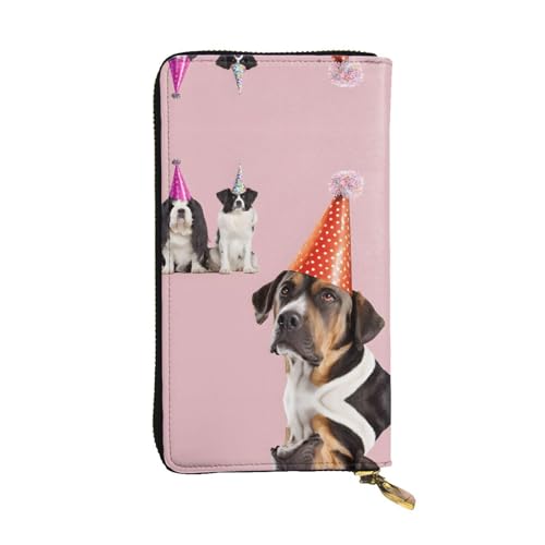 ESNAIUVCD Französische Bulldoggen-Aufdruck, echtes Leder, für Damen, Herren, multifunktional, Clutch, Reißverschluss, große Reise-Handy, lange Geldbörse, Schwarz , Einheitsgröße von ESNAIUVCD