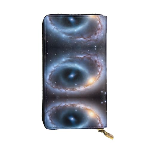 ESNAIUVCD Galaxy Print Echtes Leder Damen Herren Geldbörsen Multifunktions Clutch Geldbörse Reißverschluss Groß Reise Handy Lange Geld Geldbörsen, Schwarz , Einheitsgröße von ESNAIUVCD