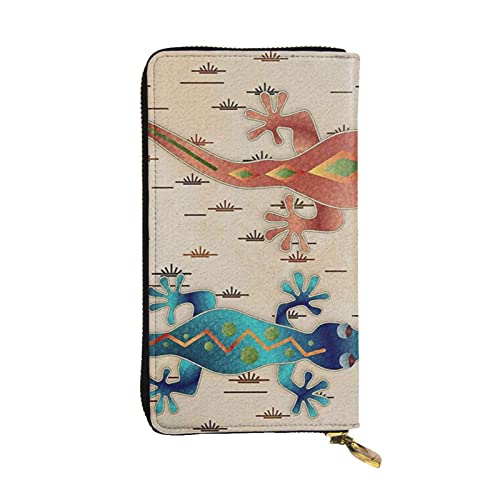 ESNAIUVCD Geckos Print Echtes Leder Damen Herren Geldbörsen Multifunktions Clutch Geldbörse Reißverschluss Groß Reise Handy Lange Geld Geldbörsen, Schwarz , Einheitsgröße von ESNAIUVCD