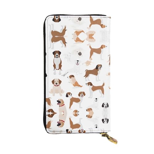 ESNAIUVCD Geldbörse mit Beagle-Hunde-Aufdruck, echtes Leder, multifunktional, Clutch, Reißverschluss, große Reise-Handy, lange Geldbörse, Schwarz , Einheitsgröße von ESNAIUVCD