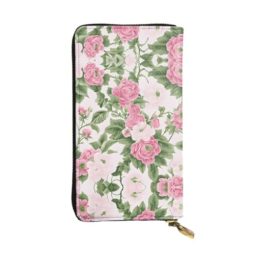 ESNAIUVCD Geldbörse mit Blumendruck, echtes Leder, für Damen, Herren, Multifunktions-Clutch, Reißverschluss, große Reise-Handy, lange Geldtasche, Schwarz , Einheitsgröße von ESNAIUVCD