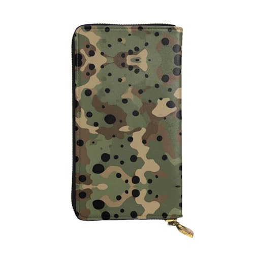 ESNAIUVCD Geldbörse mit Camouflage-Muster, echtes Leder, für Damen, Herren, Multifunktions-Clutch, Reißverschluss, große Reise-Handy, lange Geldbeutel, Schwarz , Einheitsgröße von ESNAIUVCD