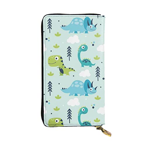 ESNAIUVCD Geldbörse mit Dinosaurier-Muster, echtes Leder, für Damen, Herren, multifunktional, mit Reißverschluss, großes Reise-Handy, lange Geldbörse, Schwarz , Einheitsgröße von ESNAIUVCD