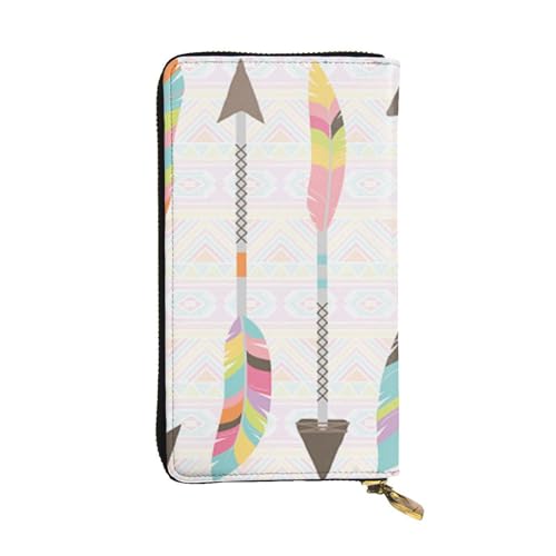 ESNAIUVCD Geldbörse mit Federpfeil-Aufdruck, echtes Leder, für Damen, Herren, Multifunktions-Clutch, Reißverschluss, große Reise-Handy, lange Geldbörsen, Schwarz , Einheitsgröße von ESNAIUVCD