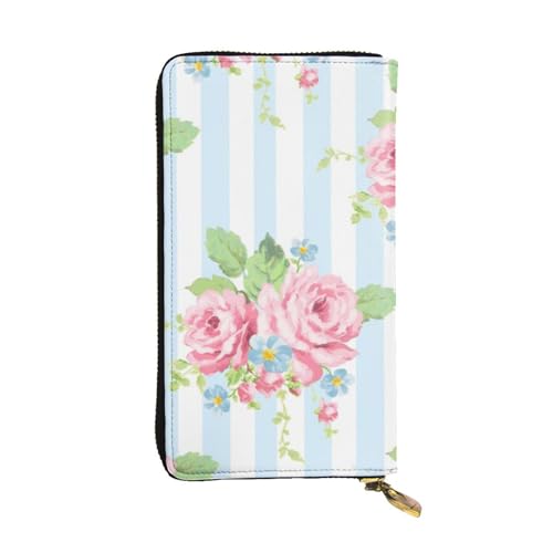 ESNAIUVCD Geldbörse mit Gartenrosen-Aufdruck, echtes Leder, für Damen, Herren, multifunktional, Clutch, Reißverschluss, große Reise-Handy, lange Geldbörse, Schwarz , Einheitsgröße von ESNAIUVCD