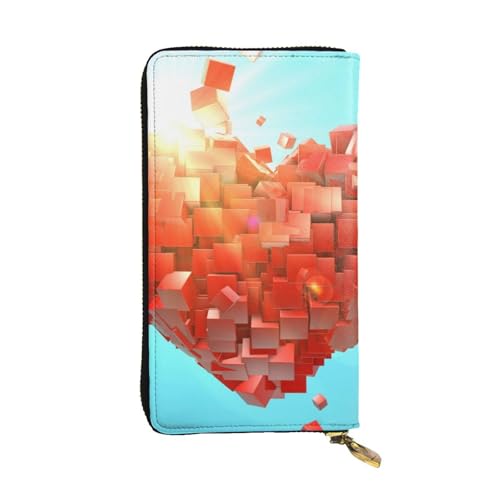 ESNAIUVCD Geldbörse mit Herz-Motiv, echtes Leder, für Damen, Herren, Multifunktions-Clutch, Reißverschluss, große Reise-Handy, lange Geldbörse, Schwarz , Einheitsgröße von ESNAIUVCD