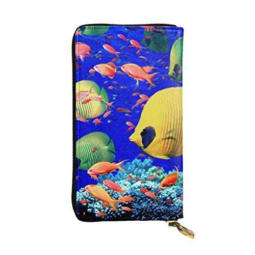 ESNAIUVCD Geldbörse mit Meeresfisch-Aufdruck, echtes Leder, für Damen, Herren, Multifunktions-Clutch, Reißverschluss, große Reise-Handy, lange Geldbörse, Schwarz , Einheitsgröße von ESNAIUVCD
