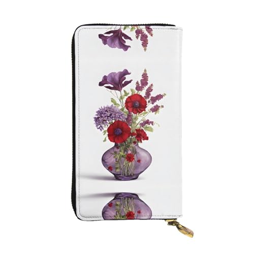 ESNAIUVCD Geldbörse mit Mohnblumen-Aufdruck, echtes Leder, für Damen, Herren, Multifunktions-Clutch, Reißverschluss, große Reise-Handy, lange Geldbörse, Schwarz , Einheitsgröße von ESNAIUVCD
