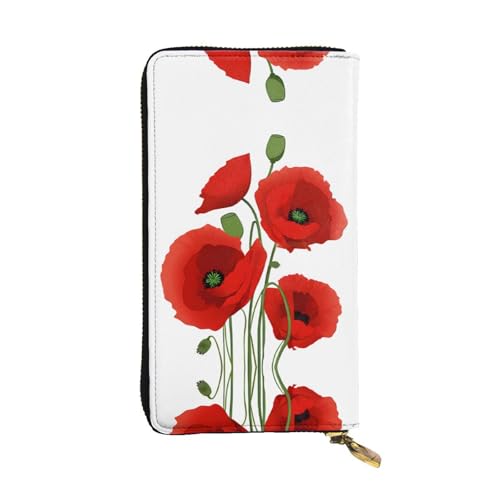 ESNAIUVCD Geldbörse mit Mohnblumen-Aufdruck, echtes Leder, für Damen, Herren, Multifunktions-Clutch, Reißverschluss, große Reise-Handy, lange Geldbörse, Schwarz , Einheitsgröße von ESNAIUVCD