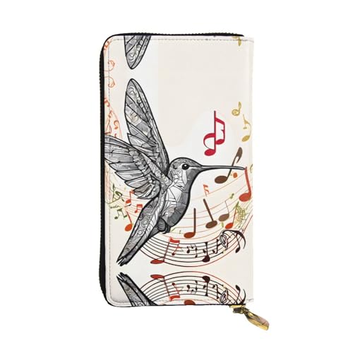 ESNAIUVCD Geldbörse mit Musik-Symbol-Aufdruck, echtes Leder, multifunktional, Clutch, Reißverschluss, große Reise-Handy, lange Geldbörse, Schwarz , Einheitsgröße von ESNAIUVCD