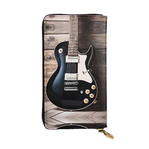 ESNAIUVCD Geldbörse mit Musikgitarre, echtes Leder, für Damen, Herren, Multifunktions-Clutch, Reißverschluss, großes Reise-Handy, lange Geldtasche, Schwarz , Einheitsgröße von ESNAIUVCD