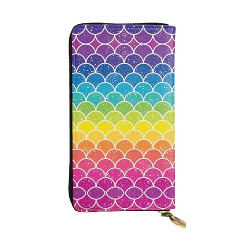 ESNAIUVCD Geldbörse mit Regenbogenfisch-Druck, echtes Leder, für Damen, Herren, Multifunktions-Clutch, Reißverschluss, große Reise-Handy, lange Geldbeutel, Schwarz , Einheitsgröße von ESNAIUVCD
