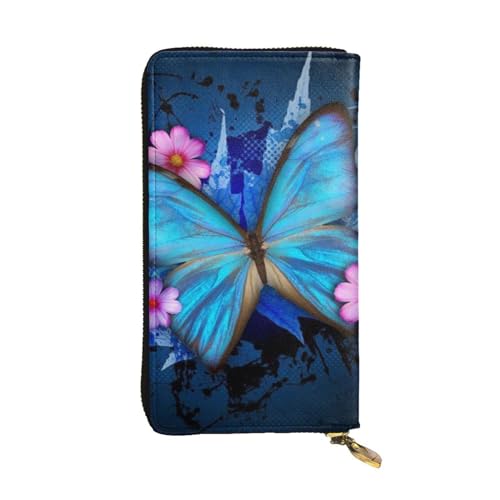 ESNAIUVCD Geldbörse mit Schmetterlings-Aufdruck, echtes Leder, für Damen, Herren, multifunktional, Clutch, Reißverschluss, große Reise-Handy, lange Geldbeutel, Schwarz , Einheitsgröße von ESNAIUVCD