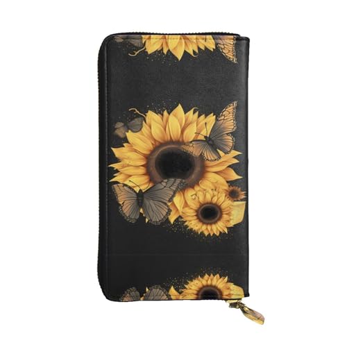 ESNAIUVCD Geldbörse mit Schmetterlings- und Sonnenblumen-Aufdruck, echtes Leder, für Damen, Herren, Multifunktions-Clutch, Reißverschluss, große Reise-Handy, lange Geldbeutel, Schwarz , Einheitsgröße ESNAIUVCD Geldbörse mit Schmetterlings- und Sonnenblumen-Aufdruck, echtes Leder, für Damen, Herren, Multifunktions-Clutch, Reißverschluss, große Reise-Handy, lange Geldbeutel, Schwarz , Einheitsgröße von ESNAIUVCD