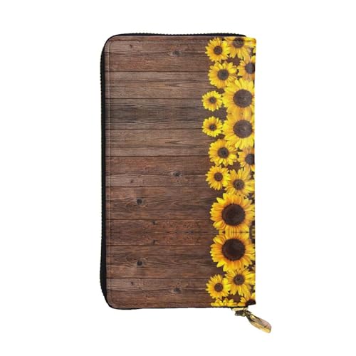 ESNAIUVCD Geldbörse mit Sonnenblumen-Motiv, echtes Leder, für Damen, Herren, Multifunktions-Clutch, Reißverschluss, große Reise-Handy, lange Geldbörse, Schwarz , Einheitsgröße von ESNAIUVCD