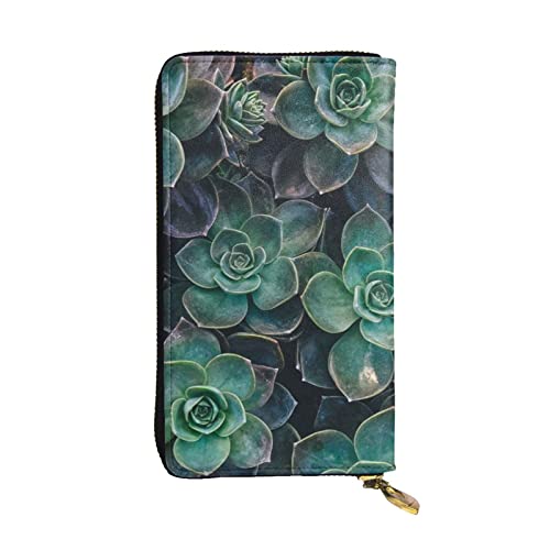 ESNAIUVCD Geldbörse mit Sukkulenten-Druck, echtes Leder, für Damen, Herren, Multifunktions-Clutch, Reißverschluss, große Reise-Handy, lange Geldtasche, Schwarz , Einheitsgröße von ESNAIUVCD