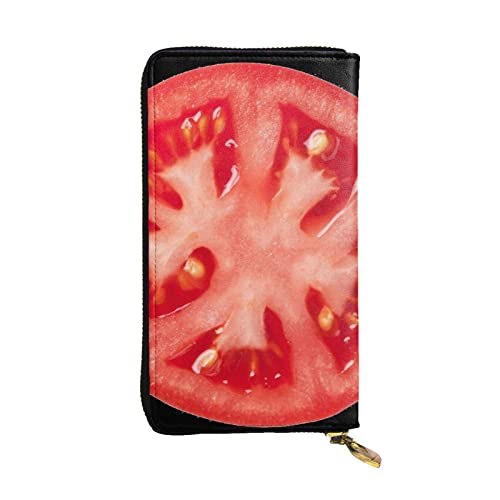 ESNAIUVCD Geldbörse mit Tomatenscheiben-Aufdruck, echtes Leder, für Damen, Herren, Multifunktions-Clutch, Reißverschluss, große Reise-Handy, lange Geldbörsen, Schwarz , Einheitsgröße von ESNAIUVCD