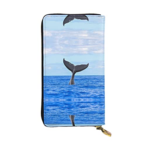 ESNAIUVCD Geldbörse mit Walschwanz-Aufdruck, echtes Leder, für Damen, Herren, Multifunktions-Clutch, Reißverschluss, große Reise-Handy, lange Geldbörse, Schwarz , Einheitsgröße von ESNAIUVCD