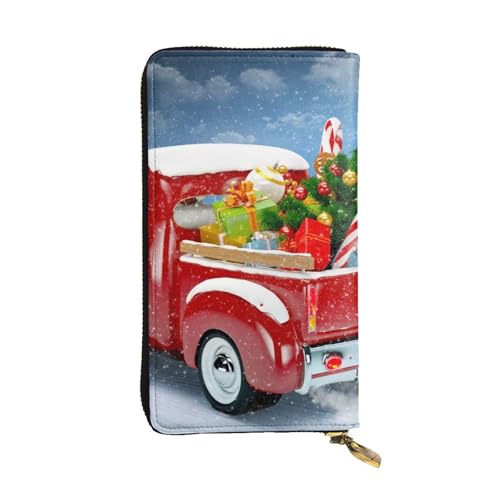 ESNAIUVCD Geldbörse mit Weihnachtsbaum- und Geschenkdruck, echtes Leder, für Damen, Herren, Multifunktions-Clutch, Reißverschluss, große Reise-Handy, lange Geldbörsen, Schwarz , Einheitsgröße von ESNAIUVCD