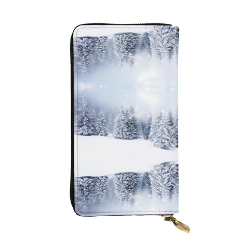 ESNAIUVCD Geldbörse mit Weihnachtsschnee-Baum-Aufdruck, echtes Leder, multifunktional, Clutch, Reißverschluss, große Reise-Handy, lange Geldbörsen, Schwarz , Einheitsgröße von ESNAIUVCD