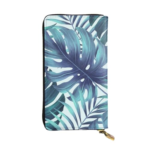 ESNAIUVCD Geldbörse mit tropischem Palmenblatt-Druck, echtes Leder, für Damen, Herren, Multifunktions-Clutch, Reißverschluss, große Reise-Handy, lange Geldbörse, Schwarz , Einheitsgröße von ESNAIUVCD