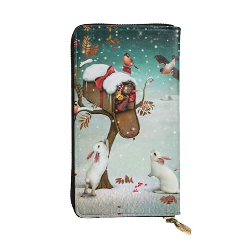 ESNAIUVCD Geldbörse mit weihnachtlichem Hasen-Aufdruck, echtes Leder, für Damen, Herren, multifunktional, mit Reißverschluss, großes Reise-Handy, lange Geldbörse, Schwarz , Einheitsgröße von ESNAIUVCD