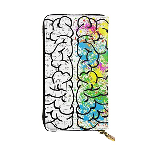ESNAIUVCD Geometry Brain Image with Science Print Genuine Leather Women's,Mens Wallets,Multi-Functionclutch Purse,Zip Around Large Travel ​Mobile Phone Long ​Money Purses, Schwarz , Einheitsgröße von ESNAIUVCD