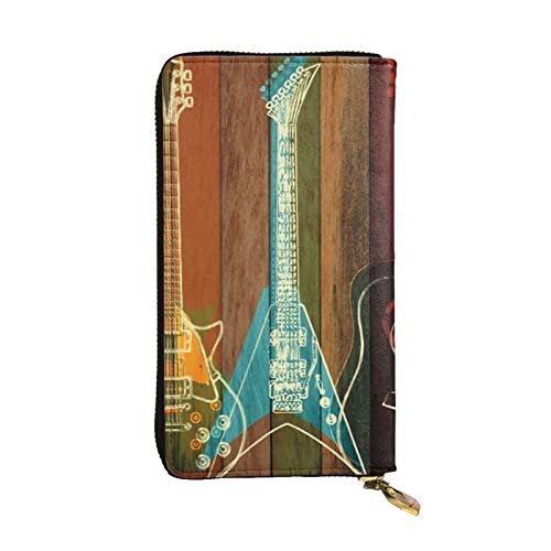 ESNAIUVCD Gitarren Kunstdruck Echtes Leder Damen Herren Geldbörsen Multifunktions Clutch Geldbörse Reißverschluss Groß Reise Handy Lange Geld Geldbörsen, Schwarz , Einheitsgröße von ESNAIUVCD