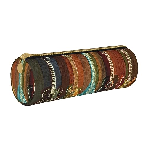 ESNAIUVCD Gitarren Kunstdruck Leder zylindrischer Reißverschluss Federmäppchen – hochwertiges PU-Leder, multifunktionale Schreibwarenaufbewahrung, geeignet für Studenten, weiß, Einheitsgröße, von ESNAIUVCD