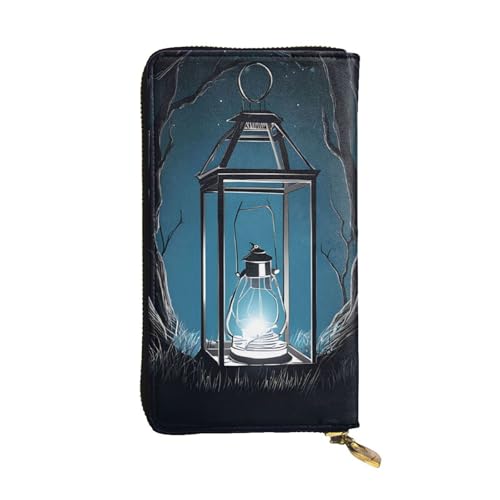 ESNAIUVCD Glühwürmchen und Laternen-Druck, echtes Leder, für Damen, Herren, multifunktional, Clutch, Reißverschluss, große Reise-Handy, lange Geldbörsen, Schwarz , Einheitsgröße von ESNAIUVCD