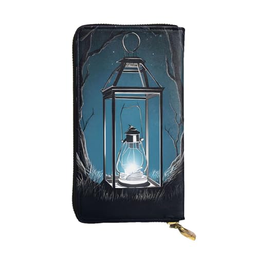 ESNAIUVCD Glühwürmchen und Laternen-Druck, echtes Leder, für Damen, Herren, multifunktional, Clutch, Reißverschluss, große Reise-Handy, lange Geldbörsen, Schwarz , Einheitsgröße von ESNAIUVCD