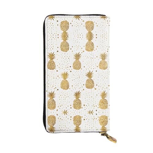 ESNAIUVCD Gold Glitter Ananas Obst Druck Echtes Leder Damen Herren Geldbörsen Multifunktions Clutch Geldbörse Reißverschluss Groß Reise Handy Lange Geld Geldbörsen, Schwarz , Einheitsgröße von ESNAIUVCD