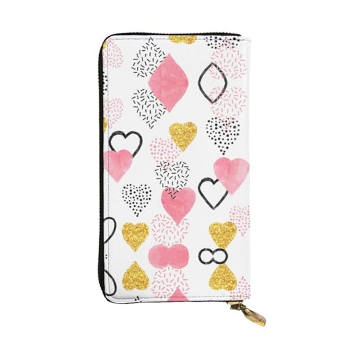 ESNAIUVCD Gold Pink Heart Print Echtes Leder Damen Herren Geldbörsen Multifunktions Clutch Geldbörse Reißverschluss Groß Reise Handy Lange Geld Geldbörsen, Schwarz , Einheitsgröße von ESNAIUVCD