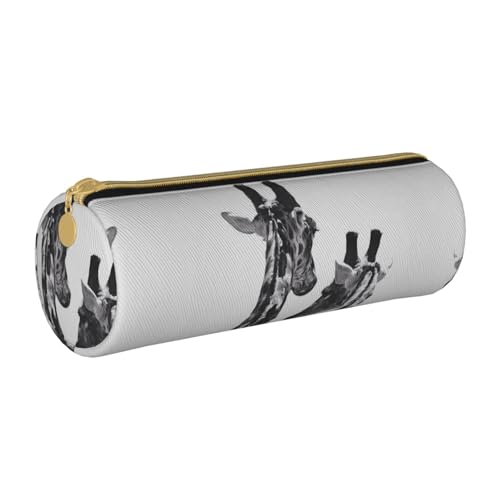 ESNAIUVCD Griaffe Federmäppchen aus Leder mit zylindrischem Reißverschluss, hochwertiges PU-Leder, multifunktionale Schreibwarenaufbewahrung, geeignet für Studenten, weiß, Einheitsgröße, von ESNAIUVCD