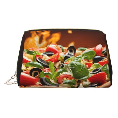 ESNAIUVCD Große Make-up-Tasche mit Pizza-Druck, Kosmetiktasche, Damen-Kosmetiktasche aus PU-Leder mit Handschlaufe, Reise-Kulturbeutel, Make-up-Tasche, gold, Einheitsgröße von ESNAIUVCD