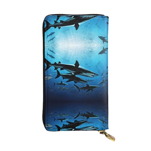 ESNAIUVCD Hammerhead Haie Print Echtes Leder Damen Herren Geldbörsen Multifunktions Clutch Geldbörse Reißverschluss Groß Reise Handy Lange Geld Geldbörsen, Schwarz , Einheitsgröße von ESNAIUVCD